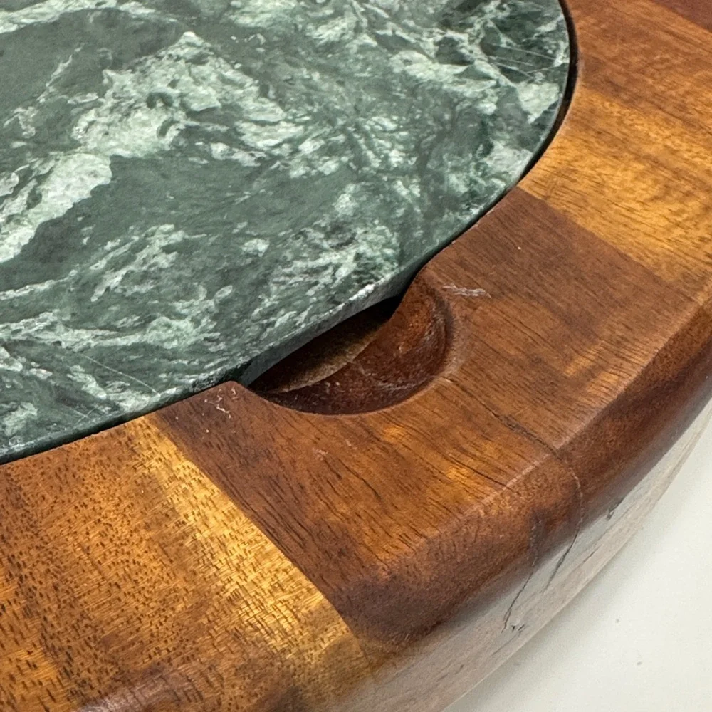 Elegant Hampton Forges Wooden Cheese Tray with Marble Inlay and Storage Drawer